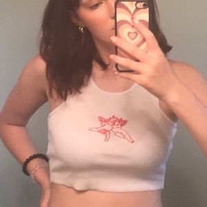 Cute Trendy White Angel Crop Top